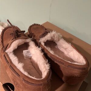 UGG Tan Moccasin Slippers with Cream Lining